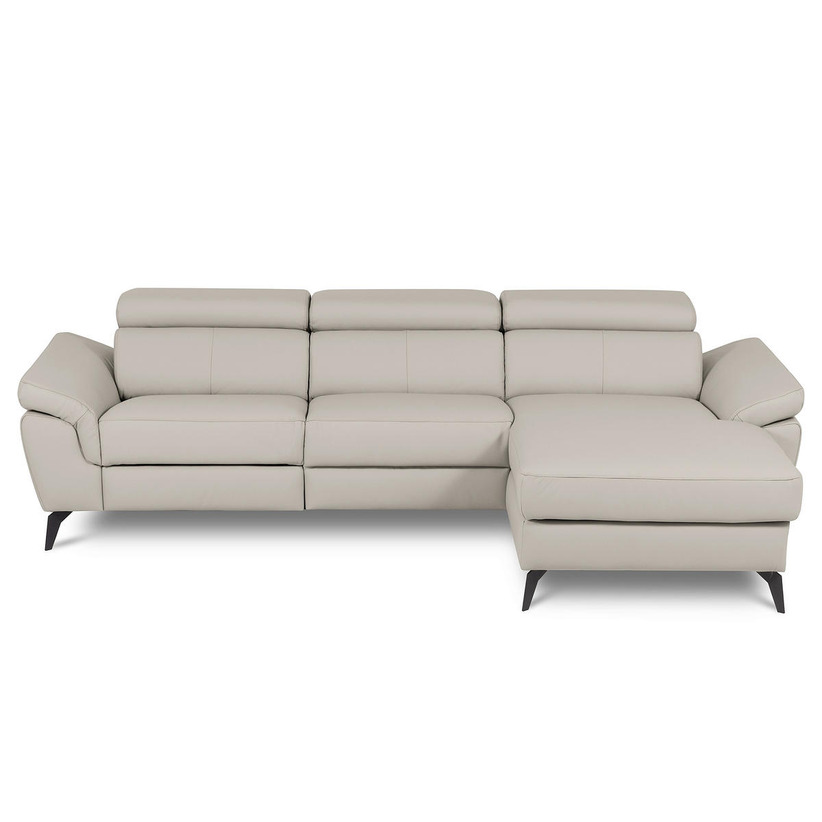 ECKSOFA SONO in Lederlook Echtleder Platinfarben Armteilverstellung, Kopfteilverstellung  252/179 cm  - Platinfarben/Schwarz, Design, Leder/Textil (252/179cm) - Livetastic