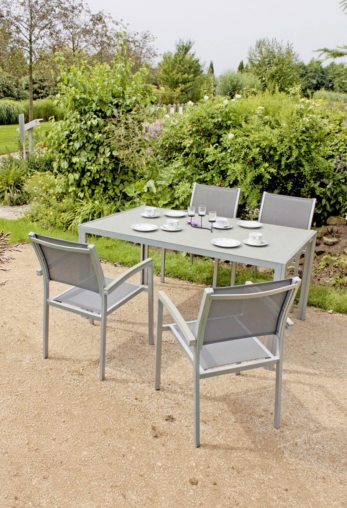 GARTENTISCHGRUPPE Aluminium  - Silberfarben/Grau, Basics, Glas/Kunststoff - Gardenson