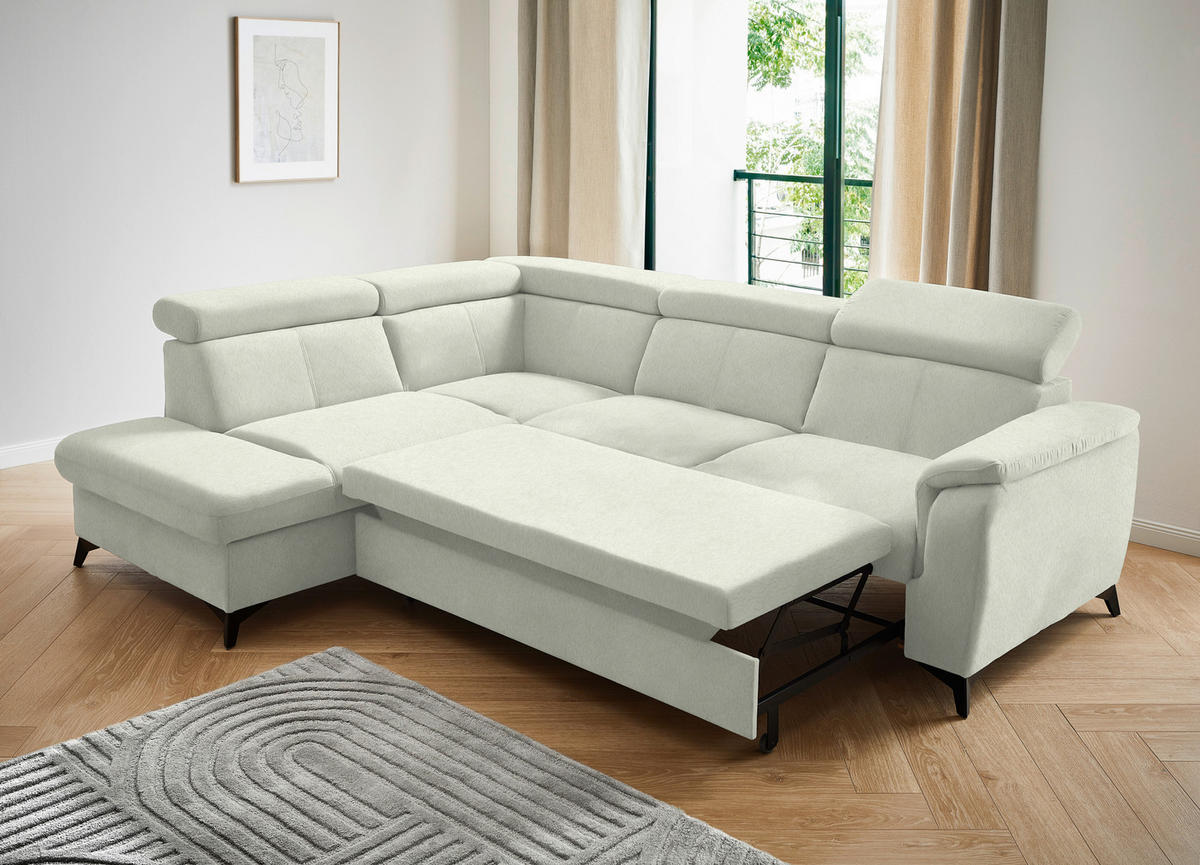ECKSOFA in Teddystoff Weiss  - Weiss/Schwarz, Design, Textil/Metall (203/260cm) - Stylife