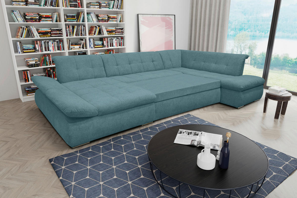 WOHNLANDSCHAFT Petrol Mikrofaser  - Chromfarben/Petrol, KONVENTIONELL, Textil/Metall (172/353/216cm) - MID.YOU