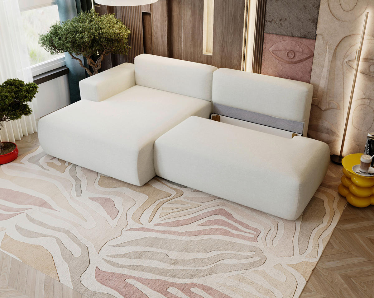 ECKSOFA Chenille Creme  - Creme/Schwarz, Design, Kunststoff/Textil (160/284cm) - Livetastic