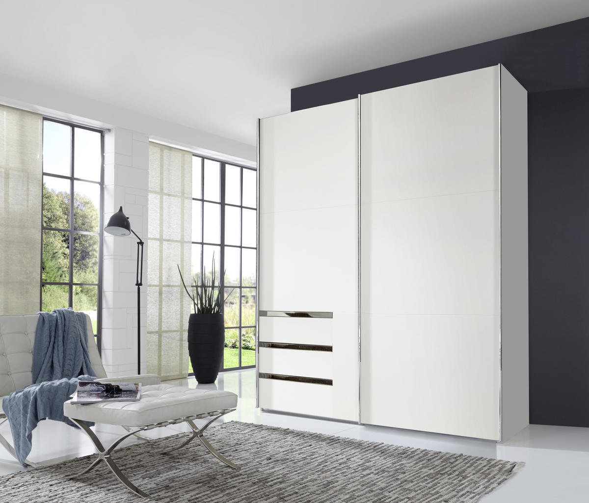 SCHWEBETÜRENSCHRANK in Weiss  - Chromfarben/Weiss, Modern, Holzwerkstoff/Metall (250/216/65cm) - MID.YOU