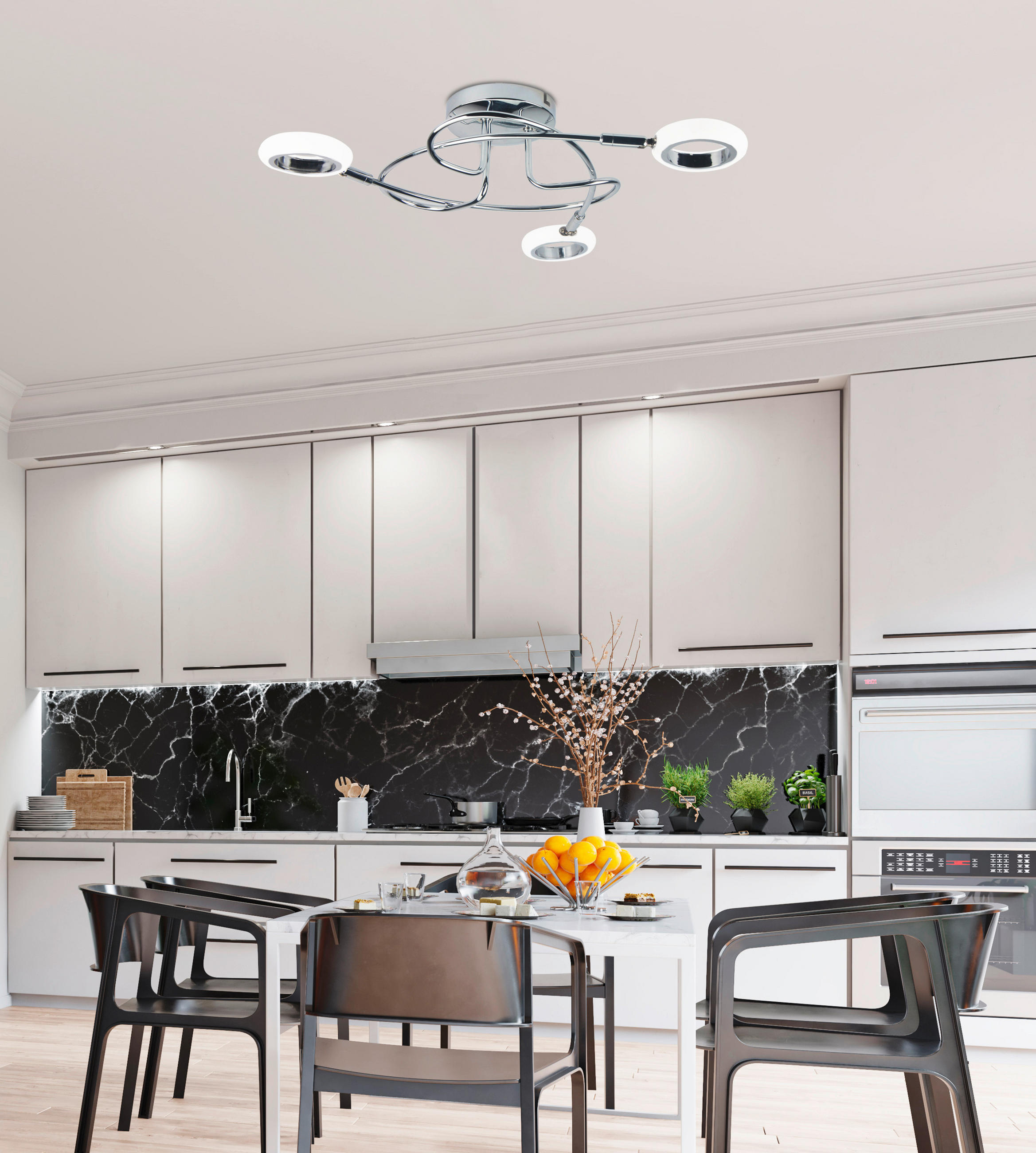 LED-TAKLAMPA Aurelion 49/49/13 cm  - kromfärg, Design, metall/plast (49/49/13cm)