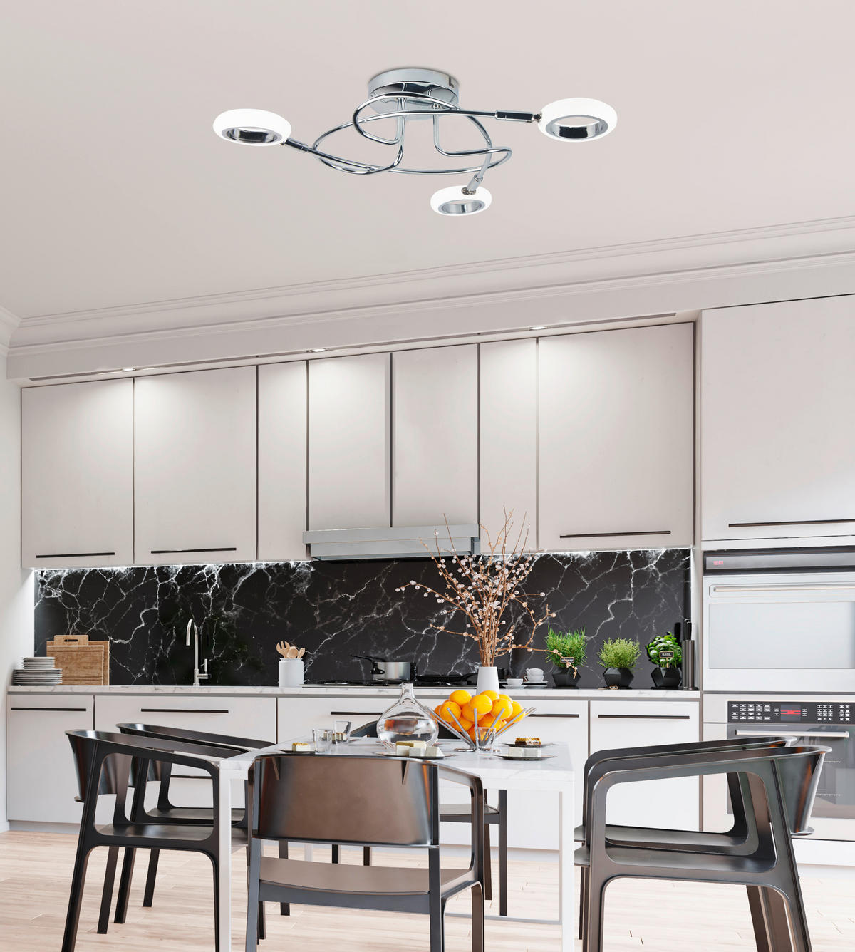 LED-TAKLAMPA Aurelion 49/49/13 cm  - kromfärg, Design, metall/plast (49/49/13cm)