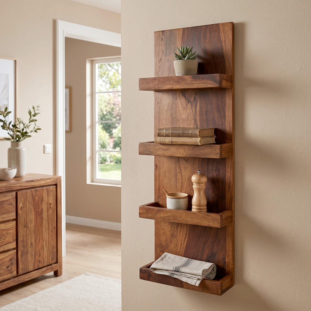 WANDREGAL 30/80/10 cm  - Sheeshamfarben, MODERN, Holz (30/80/10cm) - MID.YOU