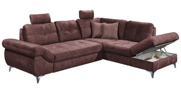 ECKSOFA Aubergine Velours  - Aubergine/Schwarz, KONVENTIONELL, Kunststoff/Textil (275/218cm) - Carryhome