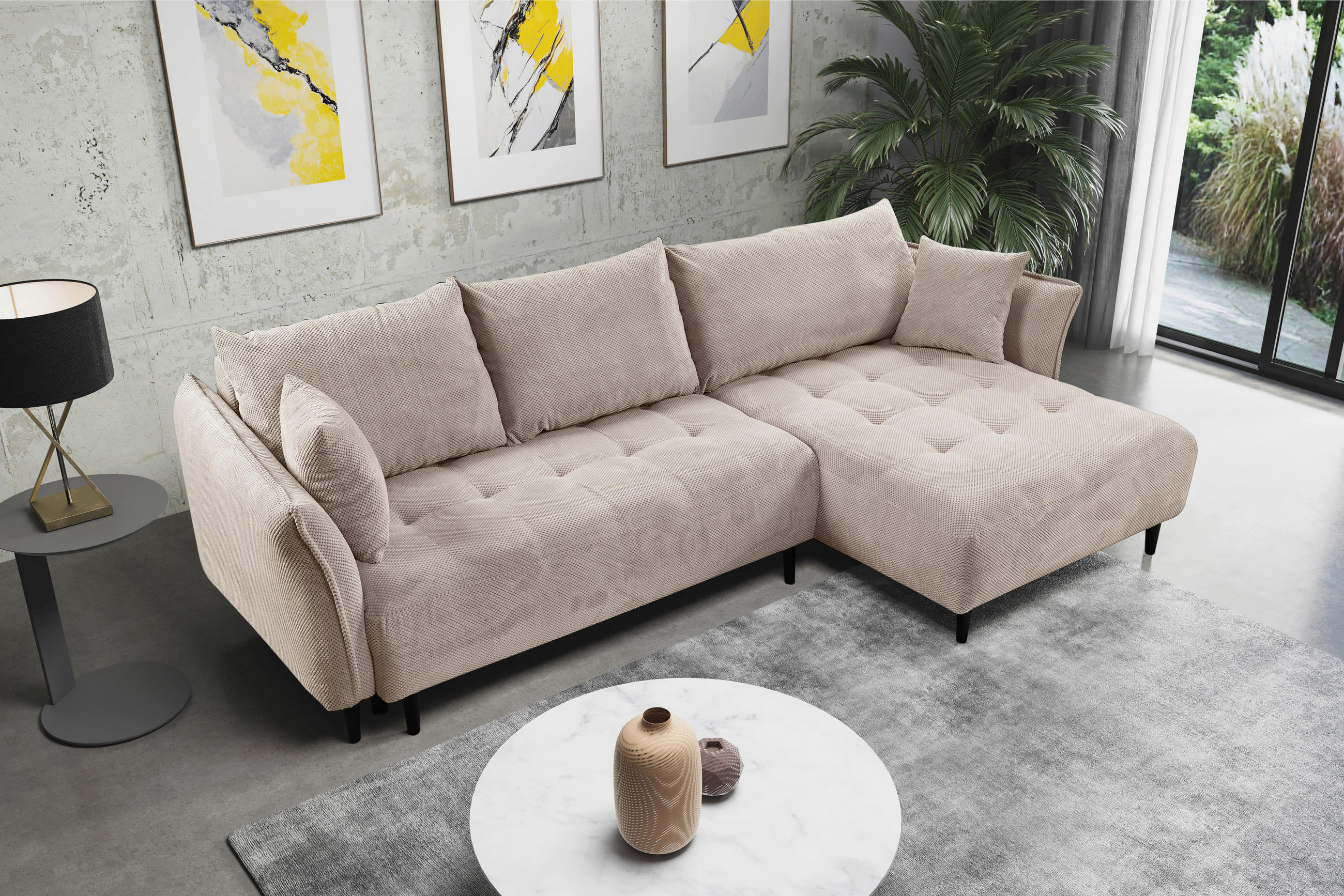 ECKSOFA in Chenille Creme  - Creme/Schwarz, KONVENTIONELL, Holz/Textil (290/160cm) - Carryhome