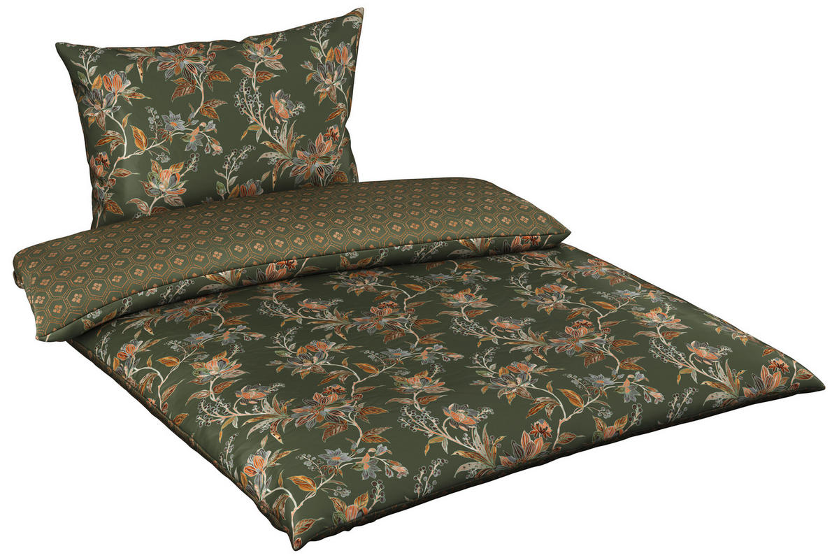 OBOJESTRANSKA POSTELJNINA GEMMA 140/200 cm saten zelena  - zelena, Konvencionalno, tekstil (140/200cm) - Esposa