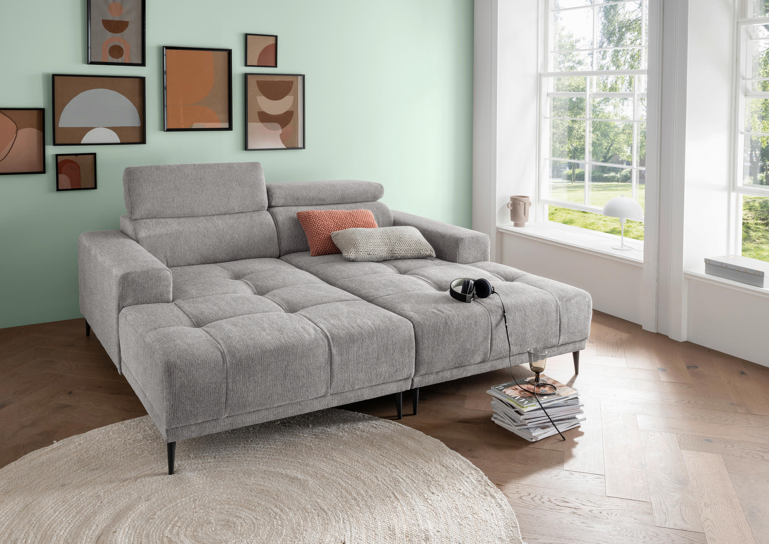 ECKSOFA in Chenille Grau  200/188 cm  - Schwarz/Grau, KONVENTIONELL, Textil/Metall (200/188cm) - Livetastic