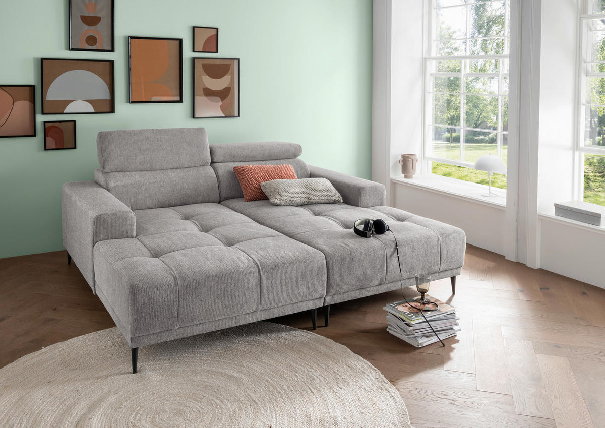 ECKSOFA in Chenille Grau  200/188 cm  - Schwarz/Grau, KONVENTIONELL, Textil/Metall (200/188cm) - Livetastic