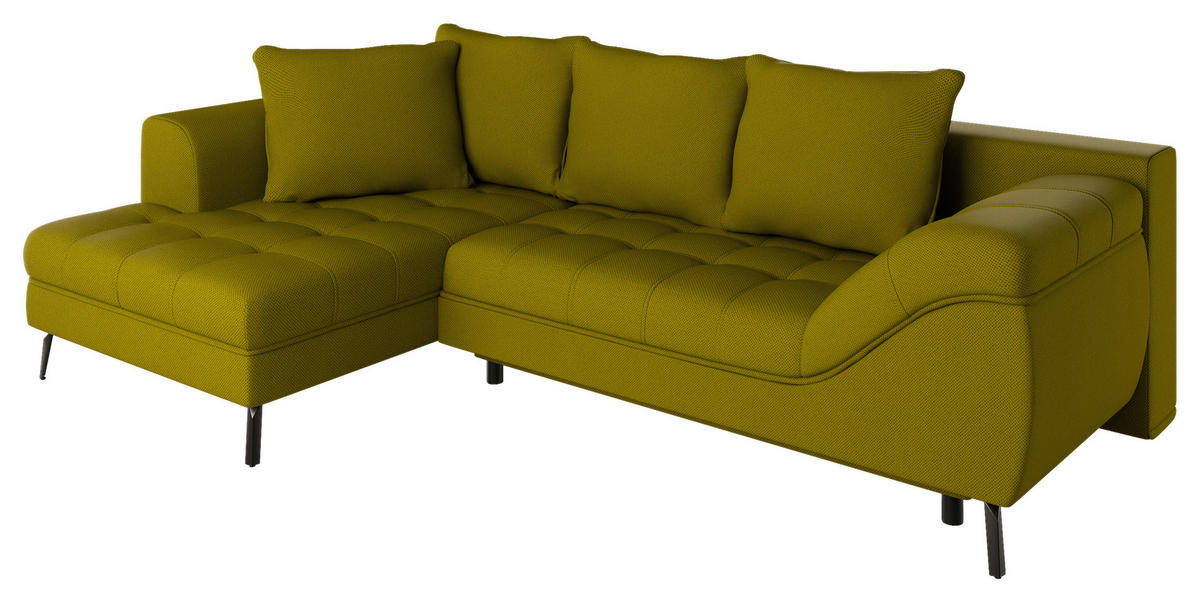 Ecksofa inkl. Funktionen in Webstoff Limette  - Limette/Schwarz, Modern, Textil/Metall (177/279cm)