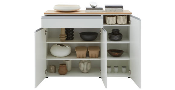 SIDEBOARD 135/102/41 cm in Weiß - Eichefarben/Silberfarben, Design, Holz/Holzwerkstoff (135/102/41cm) - Dieter Knoll