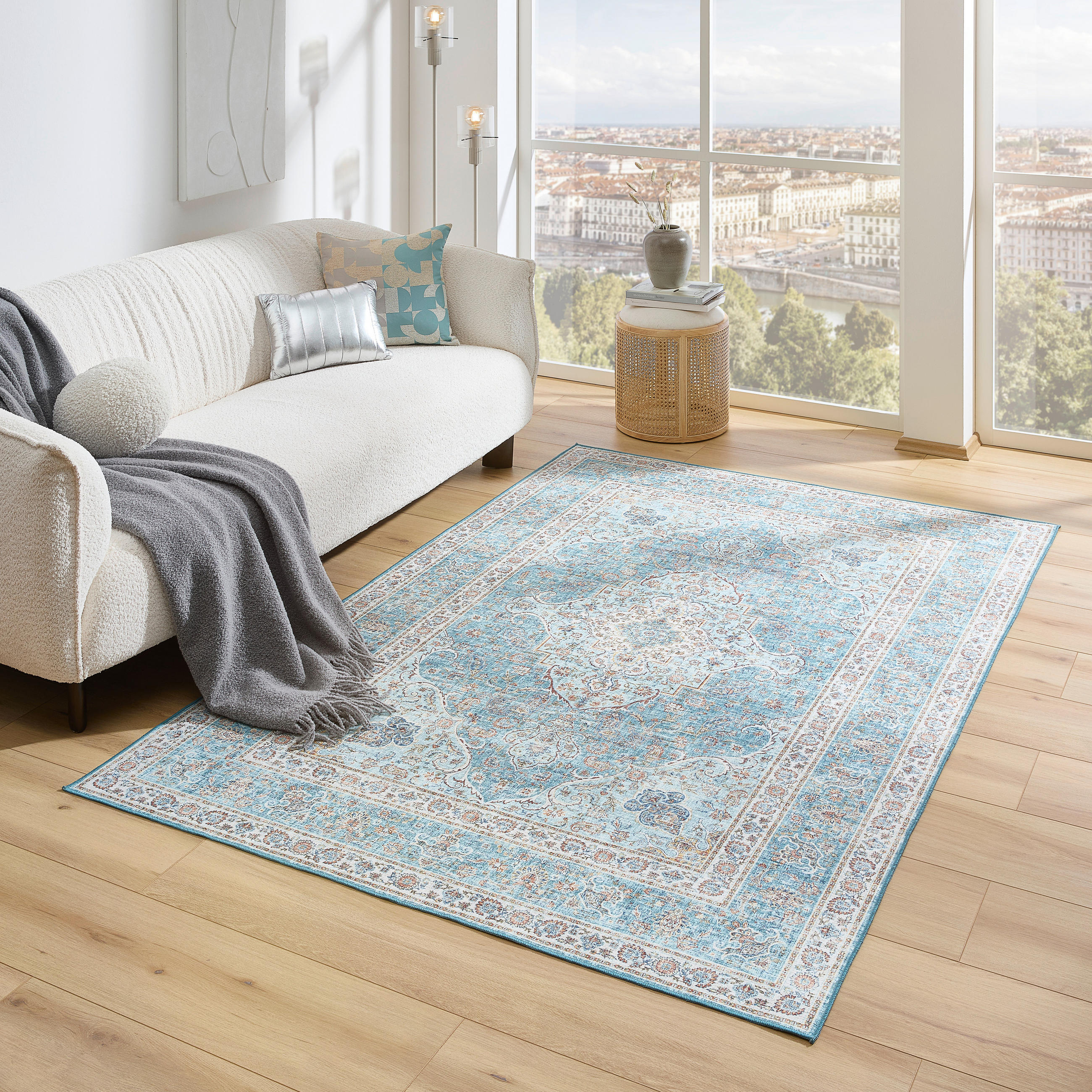 VINTAGE-TEPPICH 130/190 cm Leo Creme, Pastellblau, Cognac  - Pastellblau/Cognac, LIFESTYLE, Kunststoff/Textil (130/190cm) - Novel