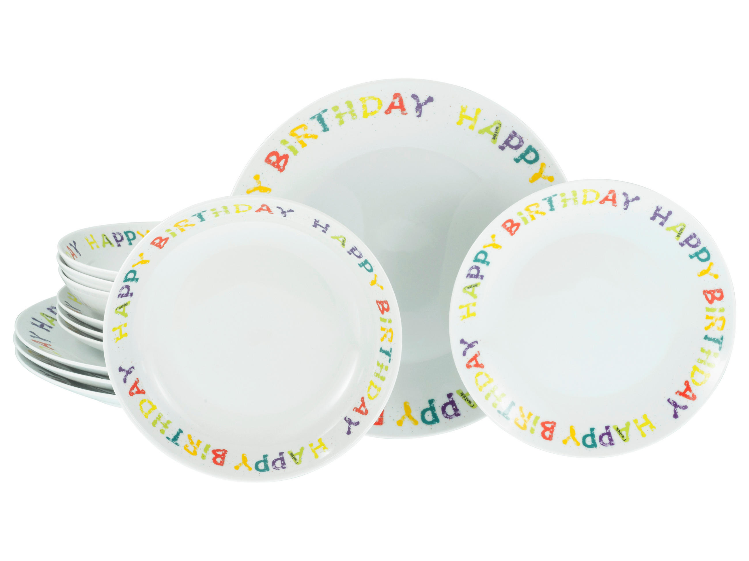 TAFELSERVICE Happy Birthday, Tellerset 12-tlg 12-teilig  - Multicolor, Basics, Keramik - Creatable