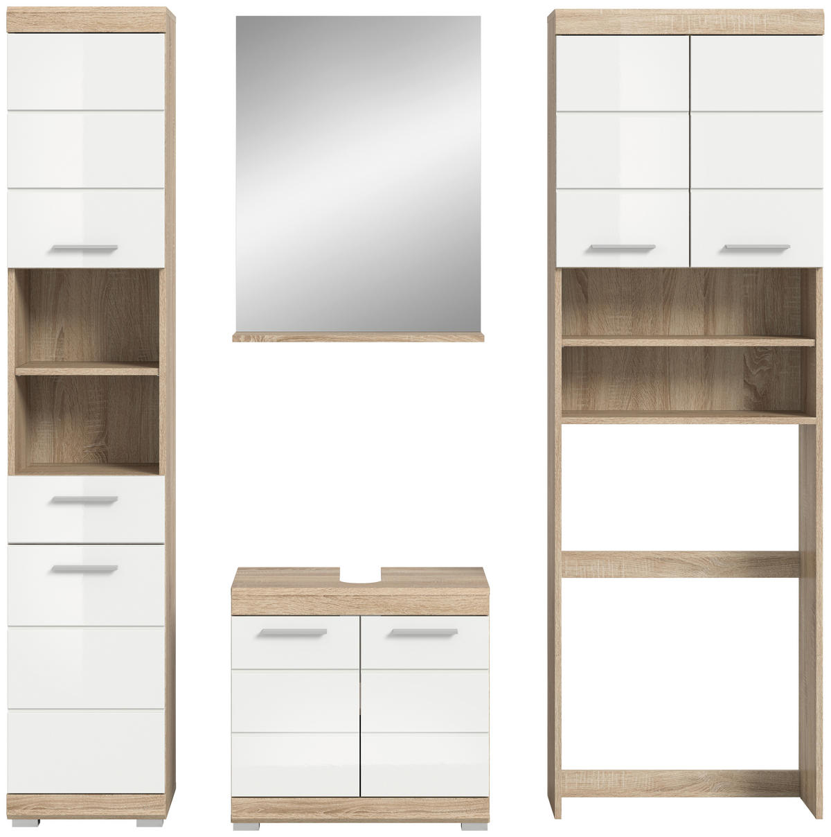BADEZIMMER 4-teilig  in 160 cm  - Weiß Hochglanz/Silberfarben, MODERN, Glas/Holzwerkstoff (160cm) - MID.YOU