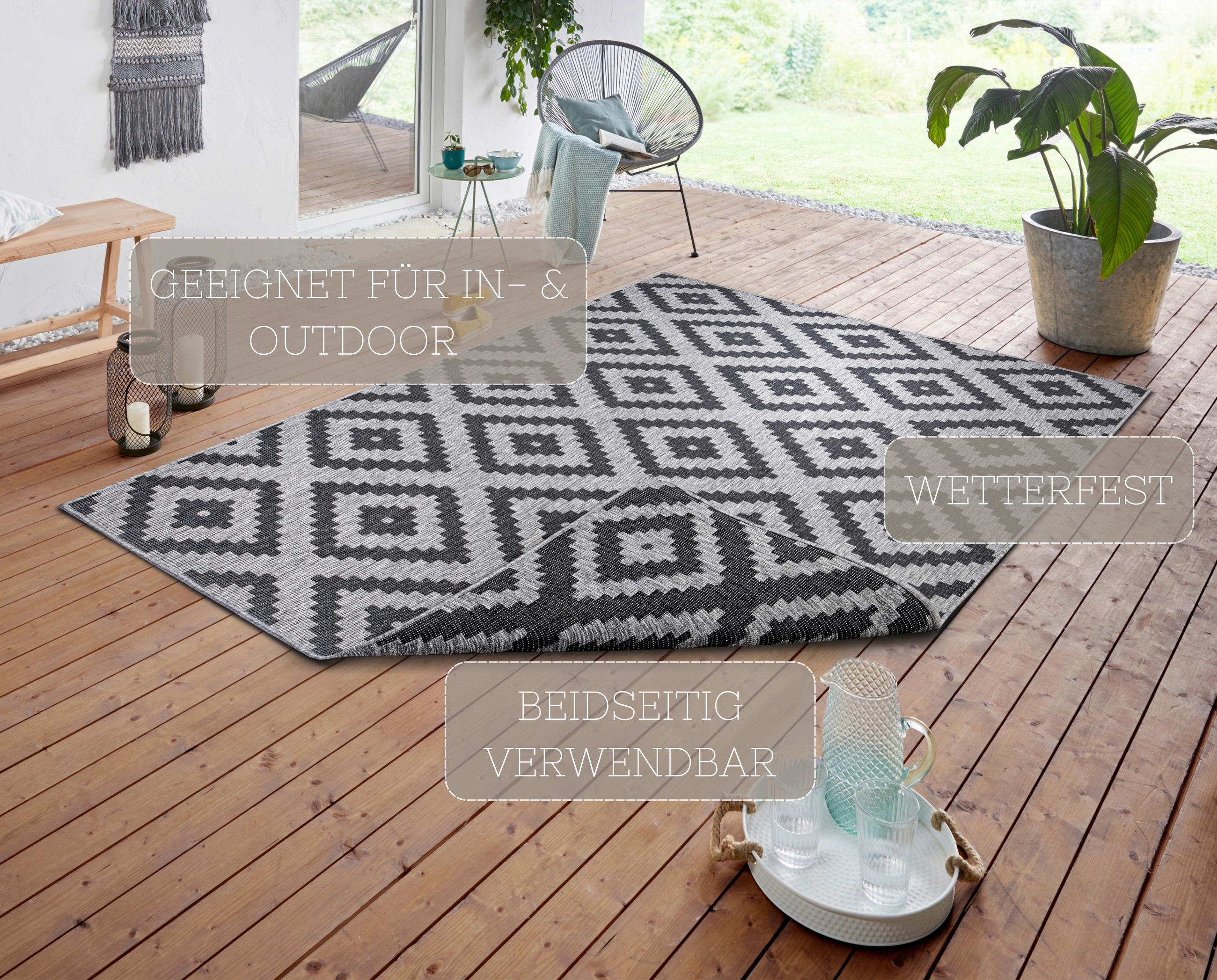 OUTDOORTEPPICH 120/170 cm Twin Grau, Schwarz  - Schwarz/Grau, Basics, Kunststoff (120/170cm)