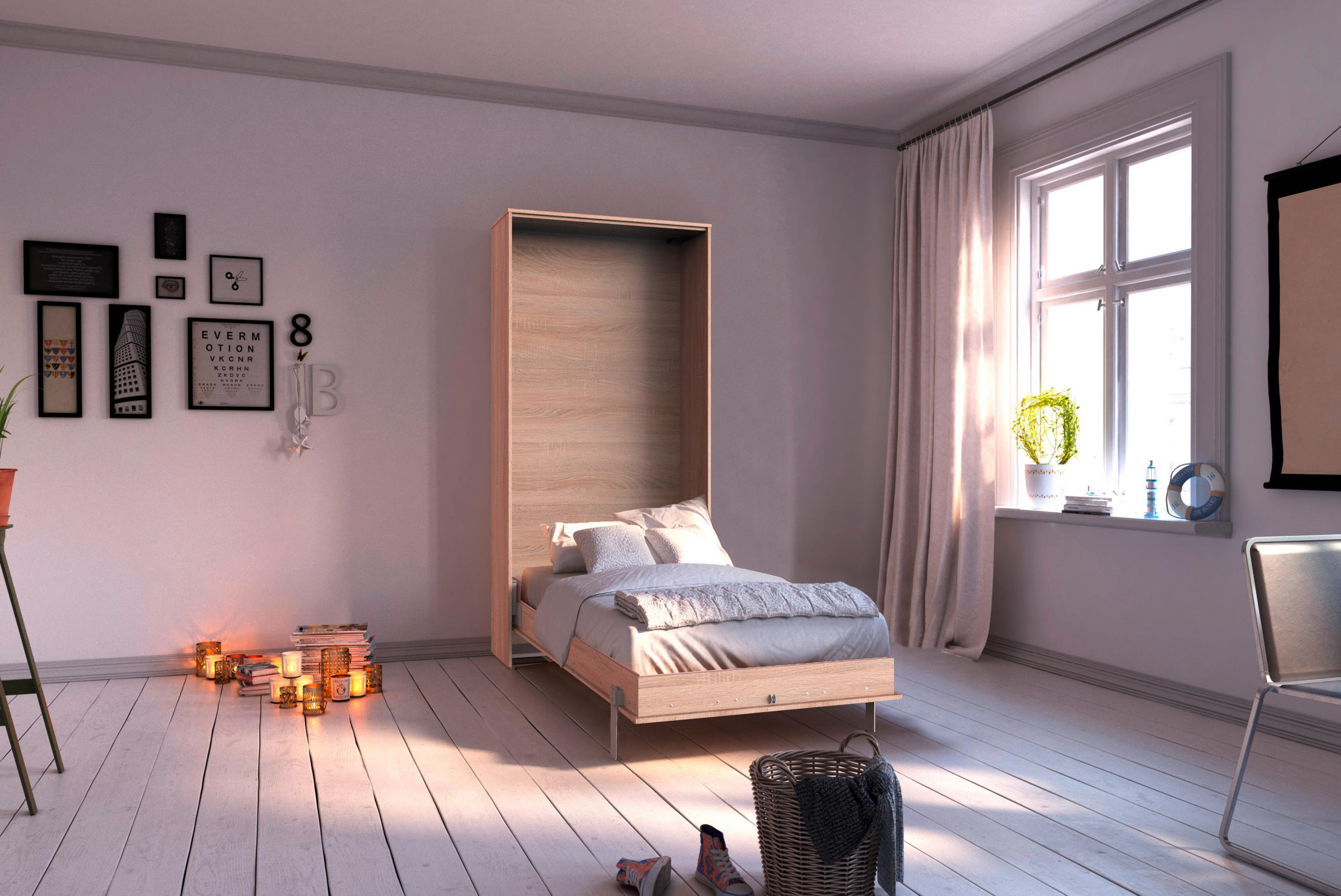 SCHRANKBETT 90/200 cm Eichefarben  - Eichefarben, KONVENTIONELL, Holz/Holzwerkstoff (90/200cm) - MID.YOU