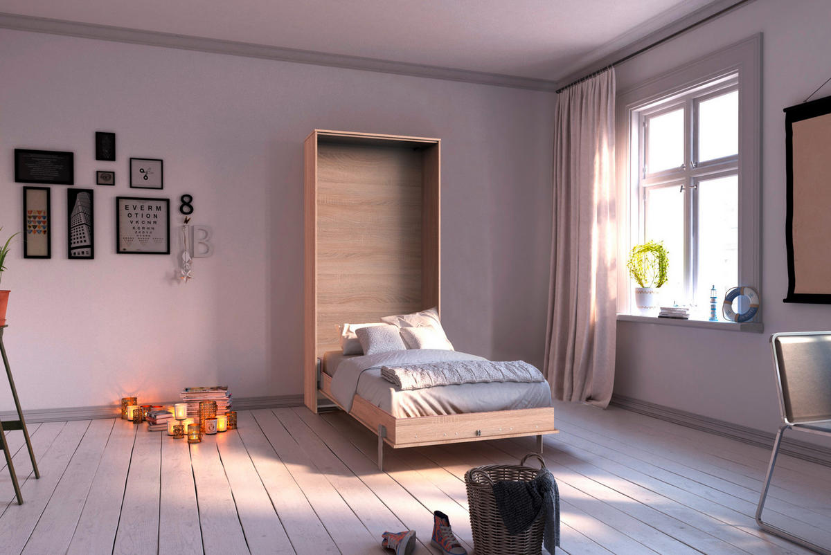ZIDNI KREVET 90/200 cm   - boje hrasta, Konvencionalno, drvni materijal/metal (90/200cm) - MID.YOU