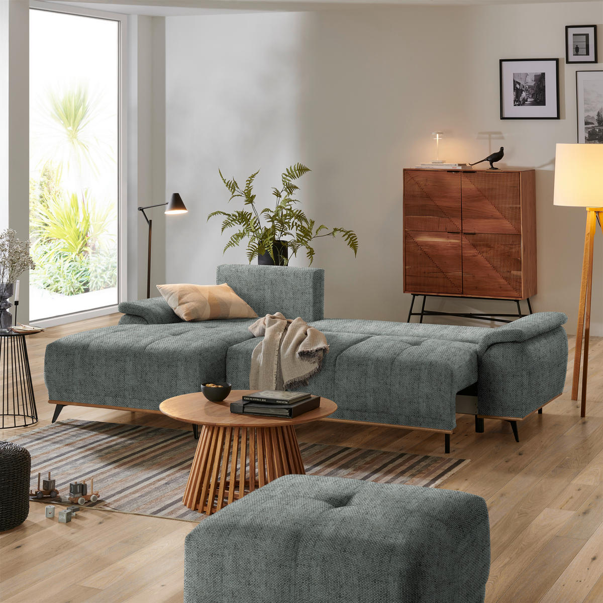 ECKSOFA in Struktur Dunkelgrau  - Dunkelgrau/Schwarz, Modern, Textil/Metall (168/262cm) - home24
