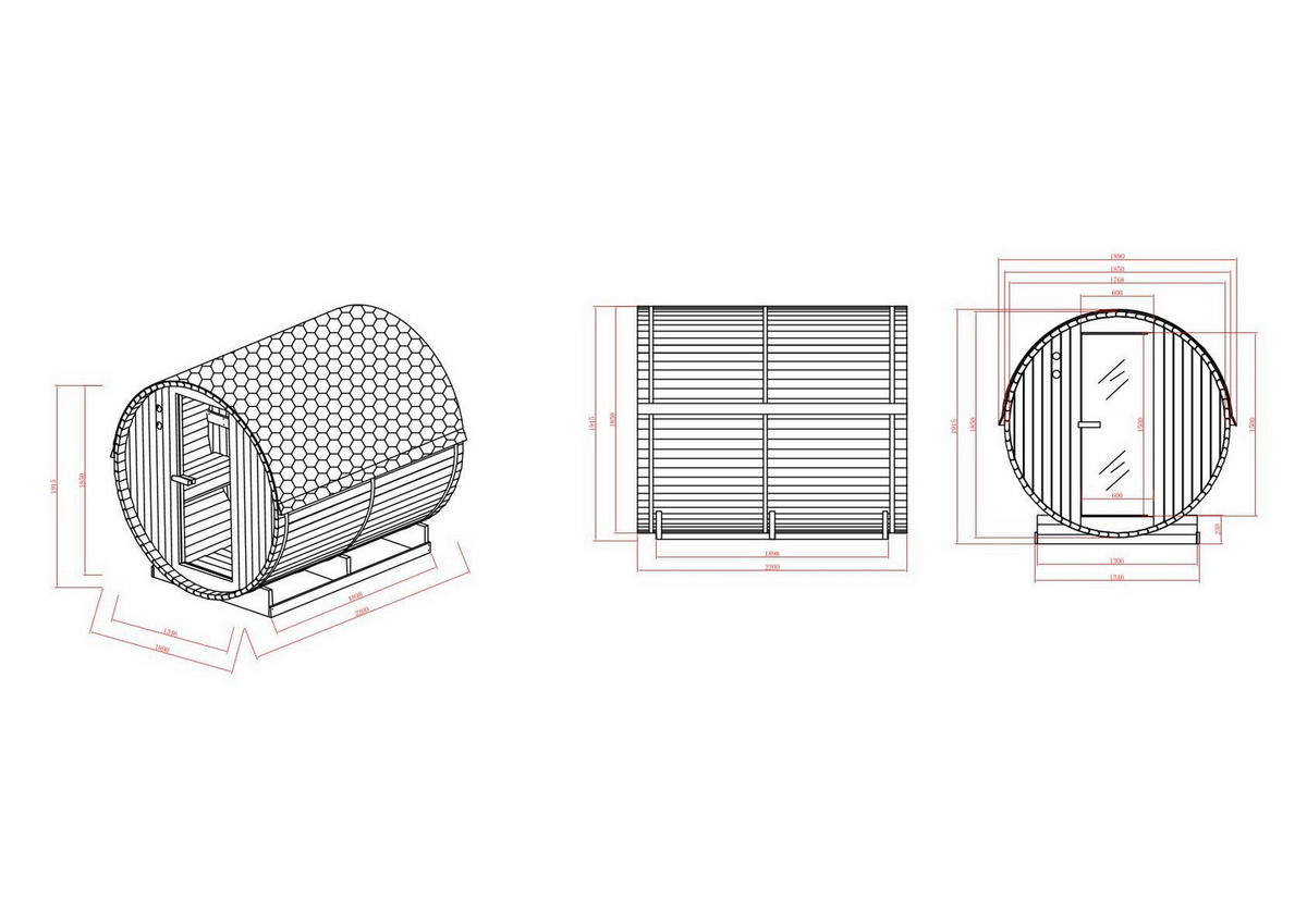 SAUNAFASS für 6 Personen TROMSÖ XL  - Fichtefarben, KONVENTIONELL, Glas/Holz (189/220/191,5cm) - Sanotechnik