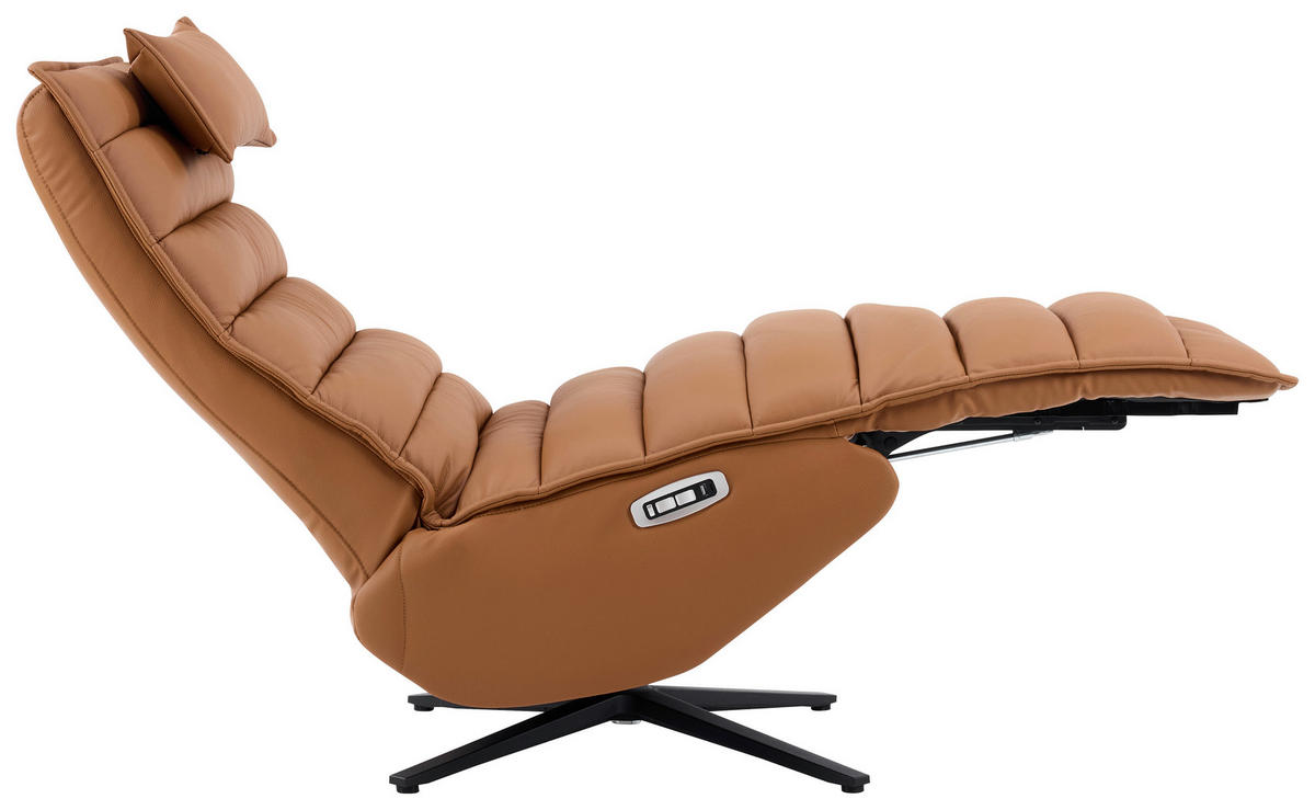 RELAXSESSEL Metall, Textil, Leder Schwarz, Cognac  - Cognac/Schwarz, Design, Leder/Textil (68/108/84cm) - Stylife