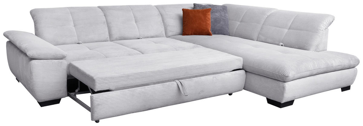 ECKSOFA in Cord Hellgrau  242/313 cm  - Hellgrau/Schwarz, Design, Textil/Metall (242/313cm) - Xora
