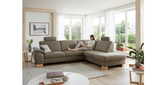 ECKSOFA in Mikrofaser Hellgrün  236/286 cm  - Wildeiche/Beige, KONVENTIONELL, Holz/Textil (236/286cm) - Voleo