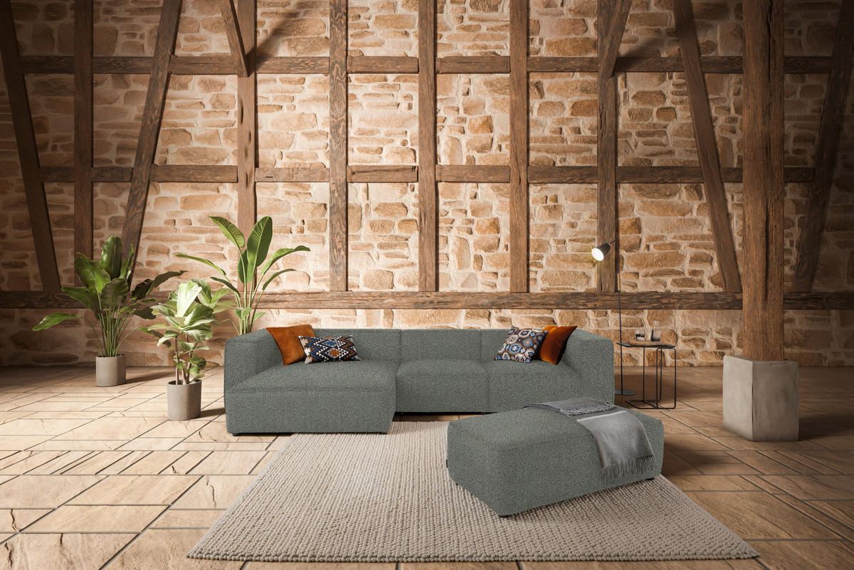 ECKSOFA  in Flachgewebe Grau  164/341 cm  - Schwarz/Grau, Design, Kunststoff/Textil (164/341cm) - W.Schillig