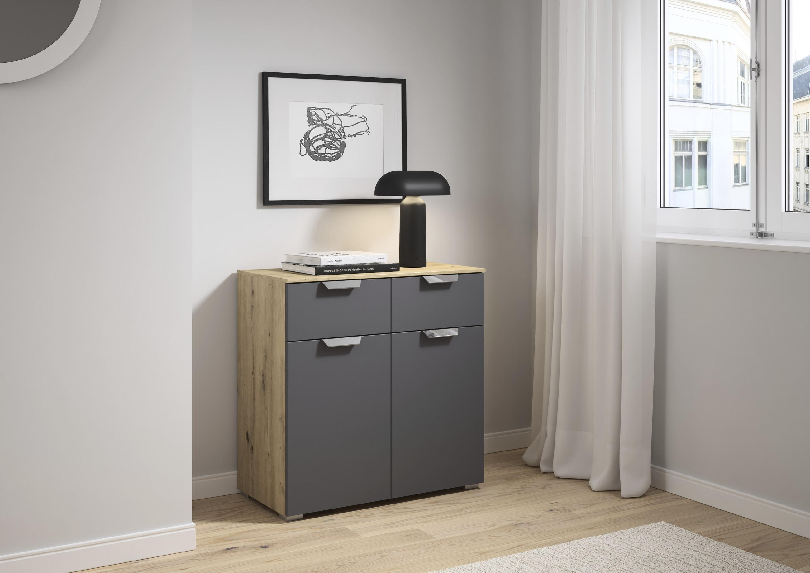 KOMMODE in 80/81/42 cm - Chromfarben/Dunkelgrau, Design, Holzwerkstoff/Metall (80/81/42cm) - Carryhome
