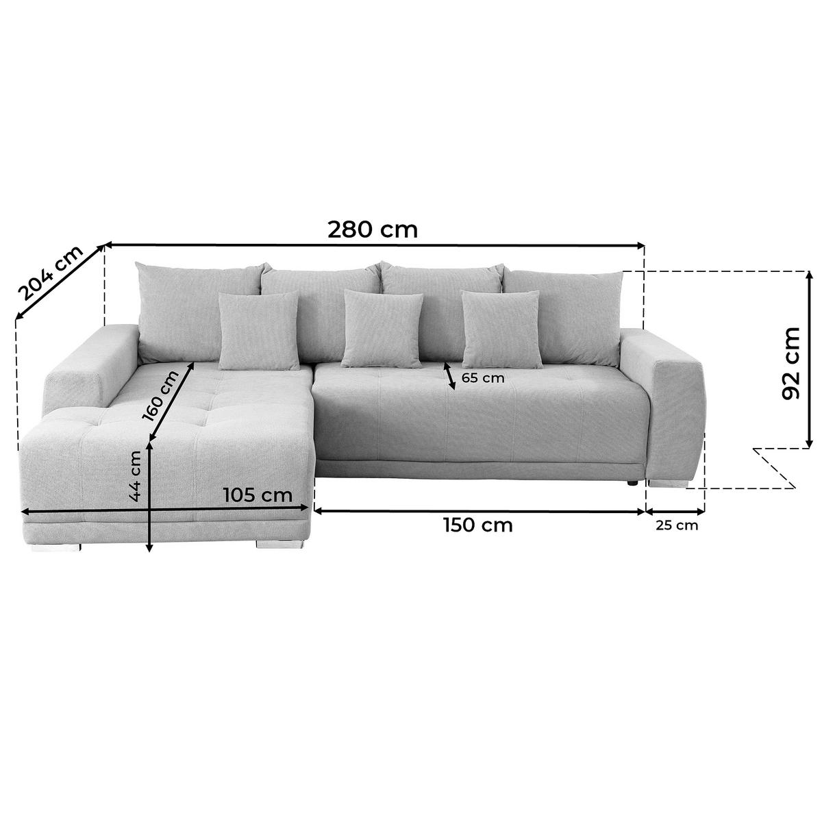 ECKSOFA in Flachgewebe Beige  204/280 cm  - Beige/Silberfarben, Design, Kunststoff/Textil (204/280cm) - MID.YOU