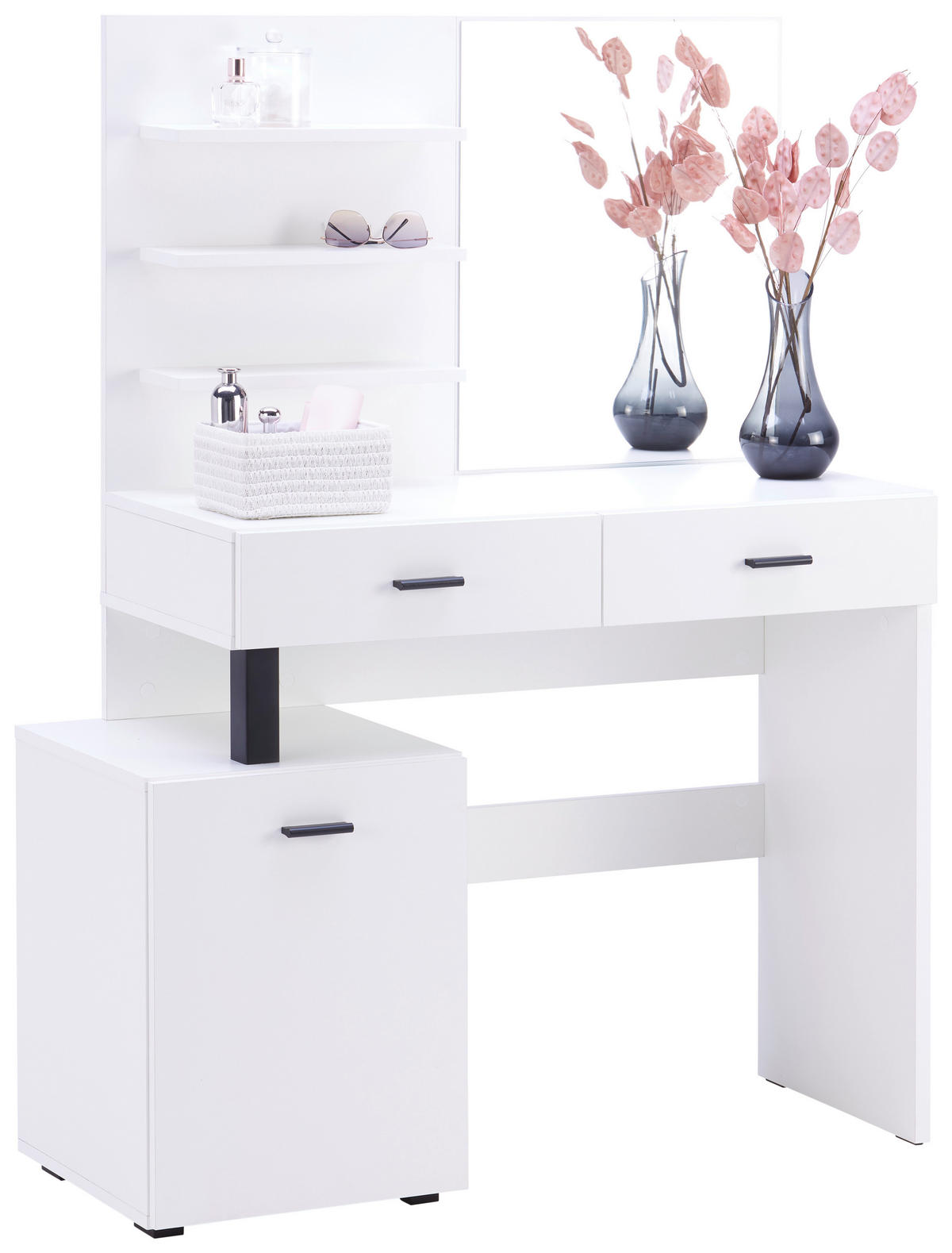 KOZMETIČNA MIZA leseni material  - črna/bela, Moderno, umetna masa/leseni material (109,4/144,5/41,7cm) - Carryhome