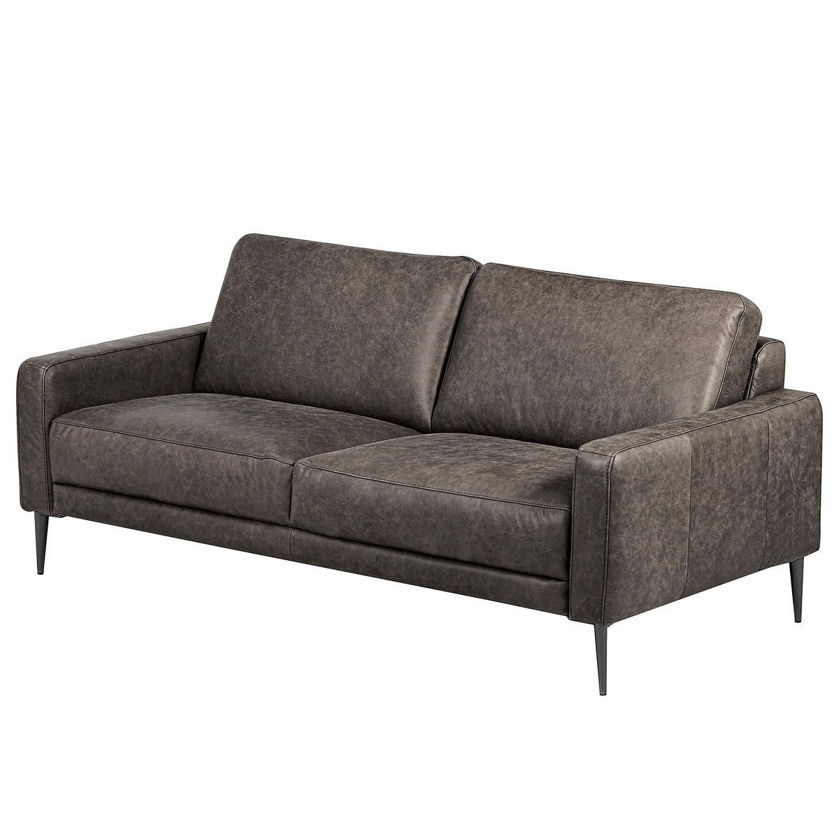 2-SITZER-SOFA SPRING in Lederlook Echtleder Dunkelgrau  - Dunkelgrau/Schwarzchrom, Design, Leder/Textil (157/85/92cm) - Livetastic