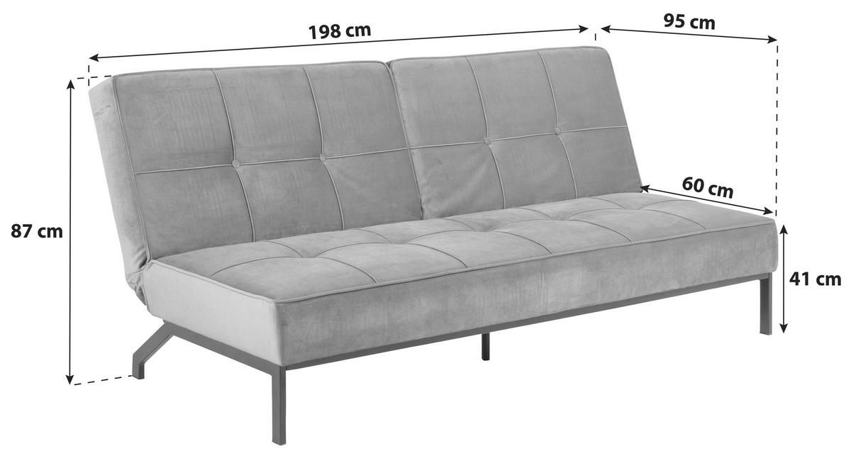 SCHLAFSOFA in Samt Dunkelgrau  - Dunkelgrau/Schwarz, Trend, Textil/Metall (198/87/95cm) - MID.YOU