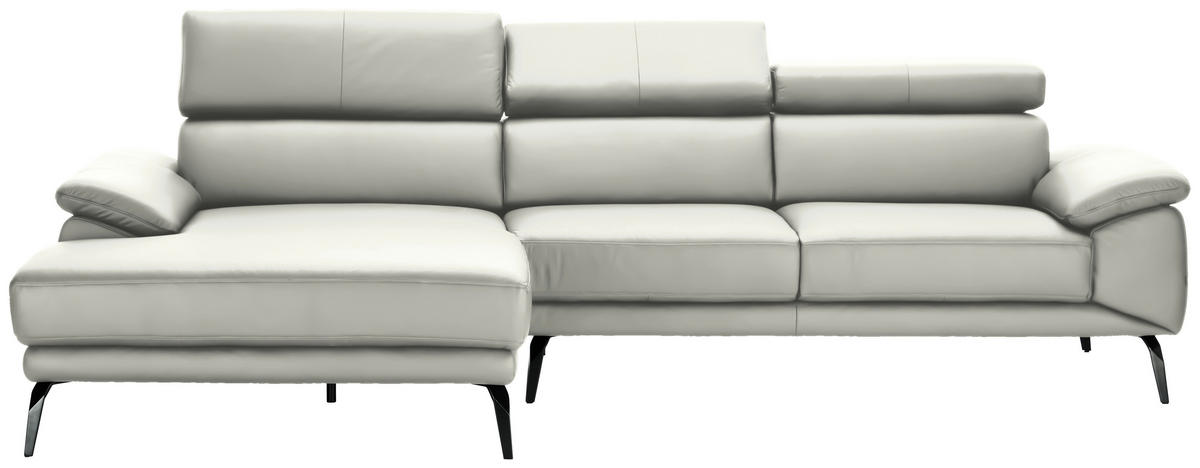 ECKSOFA in Echtleder Weiss  - Weiss/Schwarz, Design, Leder/Metall (187/295cm) - Novel