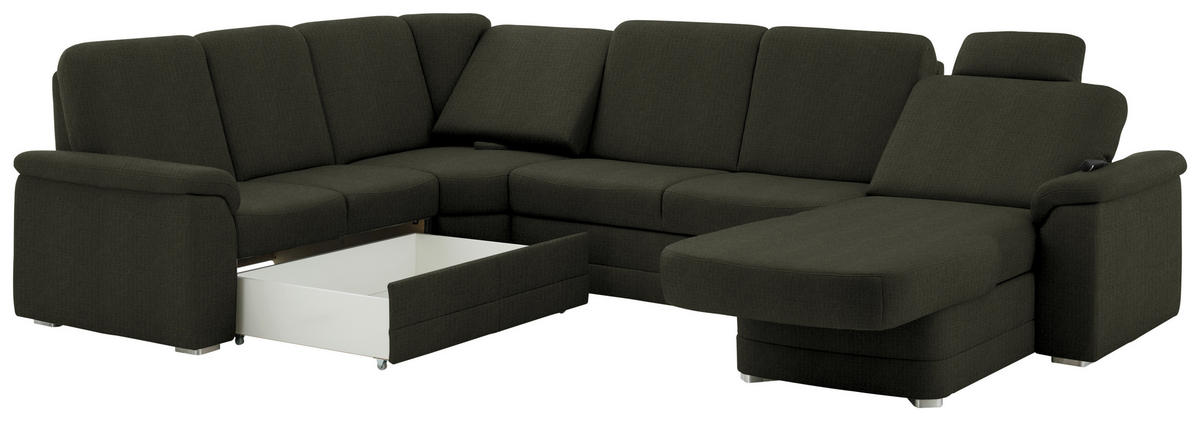 WOHNLANDSCHAFT  in Chenille Dunkelgrün  - Dunkelgrün/Alufarben, KONVENTIONELL, Holz/Textil (235/329/160cm) - Beldomo Comfort