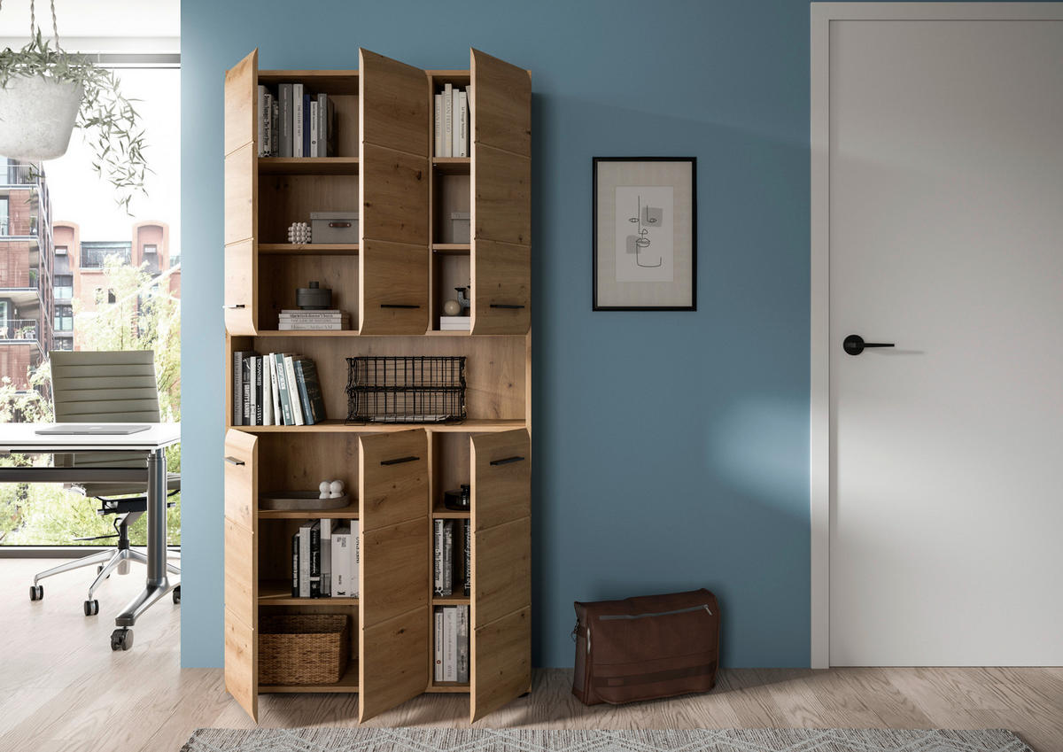 HÖGSKÅP  - ek Artisan/svart, Basics, trämaterial/plast (90/185/30cm) - MID.YOU