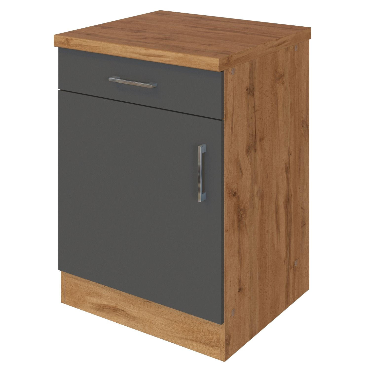 Küchenunterschrank B: 50 cm Anthrazit/Eiche Dekor mit Lade