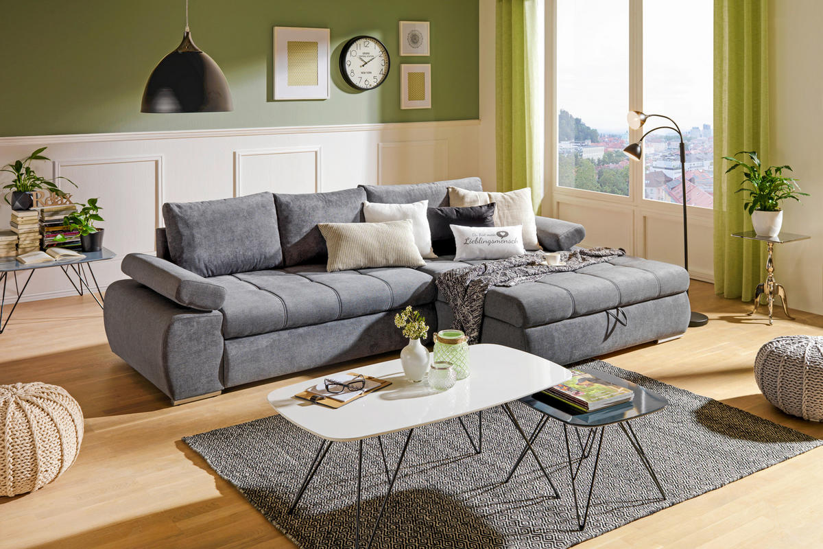 ECKSOFA Grau Flachgewebe  - Chromfarben/Weiß, Design, Kunststoff/Textil (294/173cm) - Carryhome
