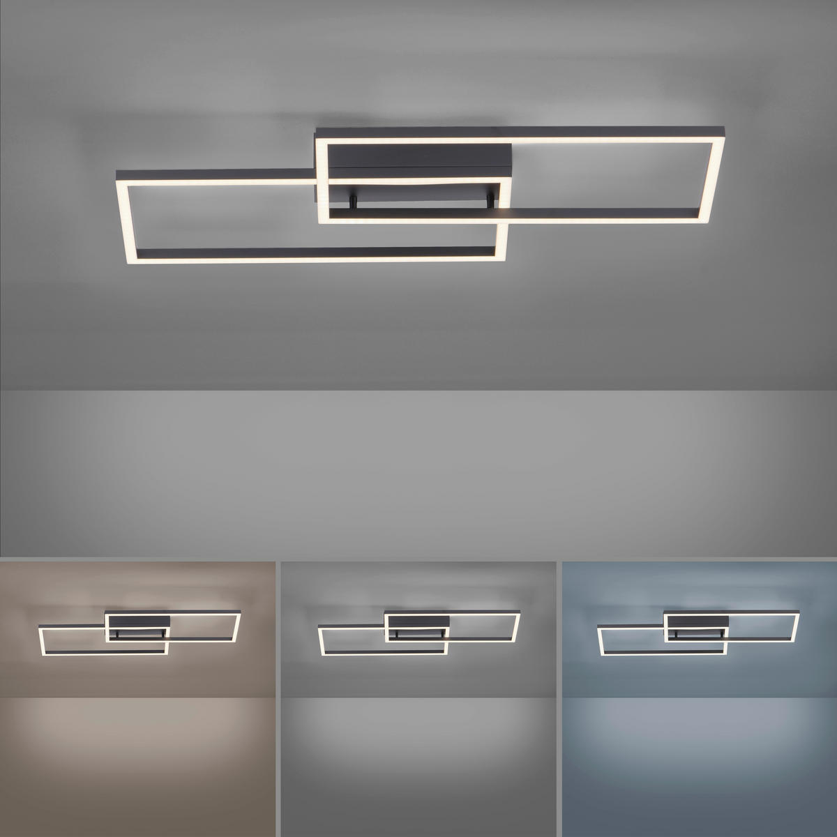 LED-DECKENLEUCHTE Iven 60,5/32,5/6,5 cm   - Schwarz, Design, Kunststoff/Metall (60,5/32,5/6,5cm)