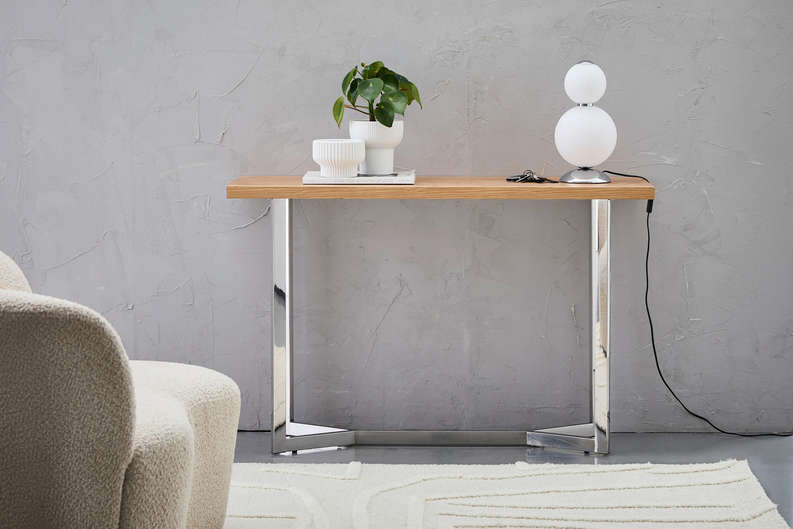 KONSOLENTISCH Eiche furniert Eichefarben, Edelstahlfarben  - Edelstahlfarben/Eichefarben, Design, Holz/Holzwerkstoff (120/78/40cm) - Livetastic