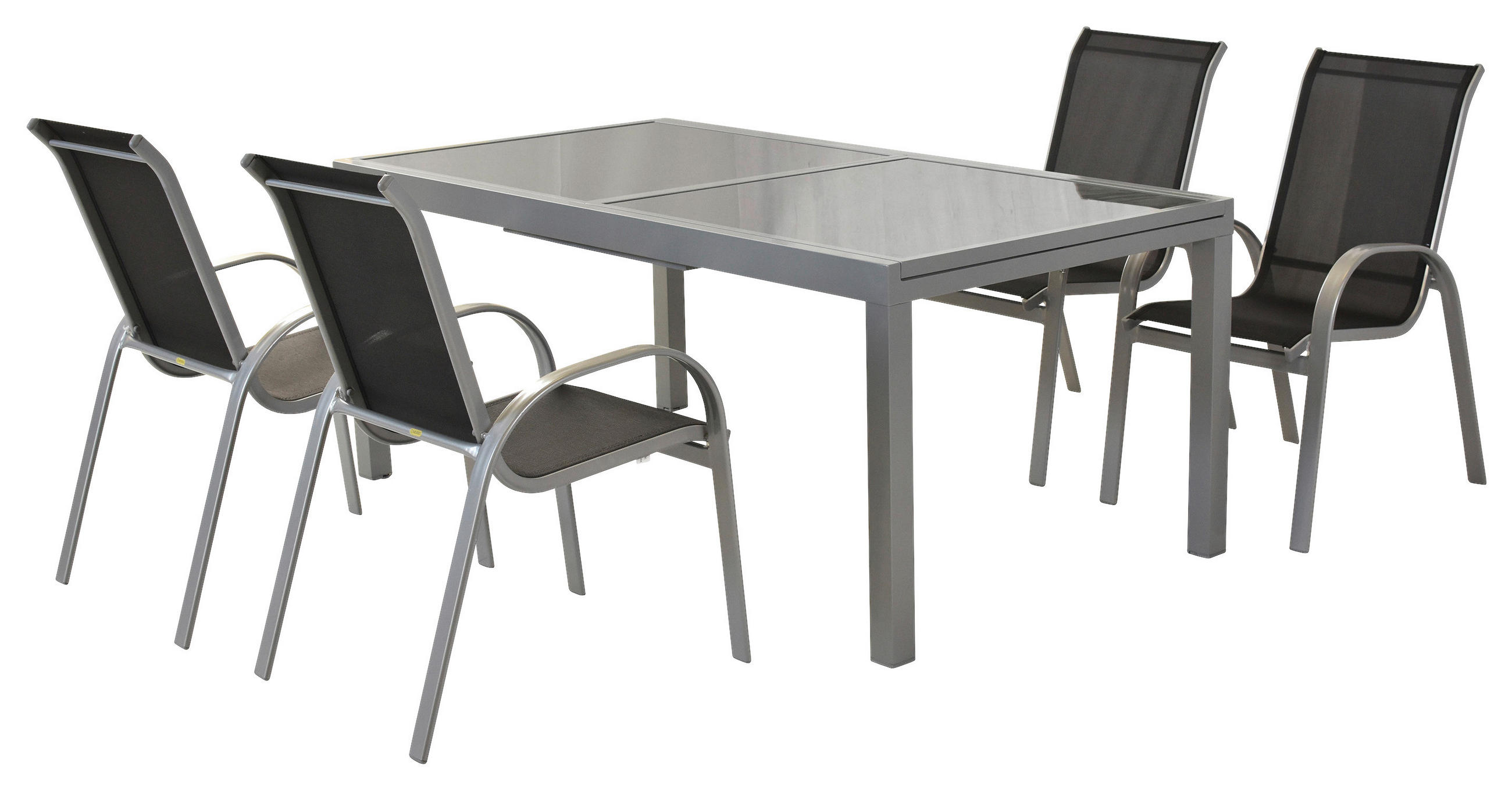 GARTENSET Aluminium - Silberfarben/Schwarz, MODERN, Textil/Metall - Gardenson