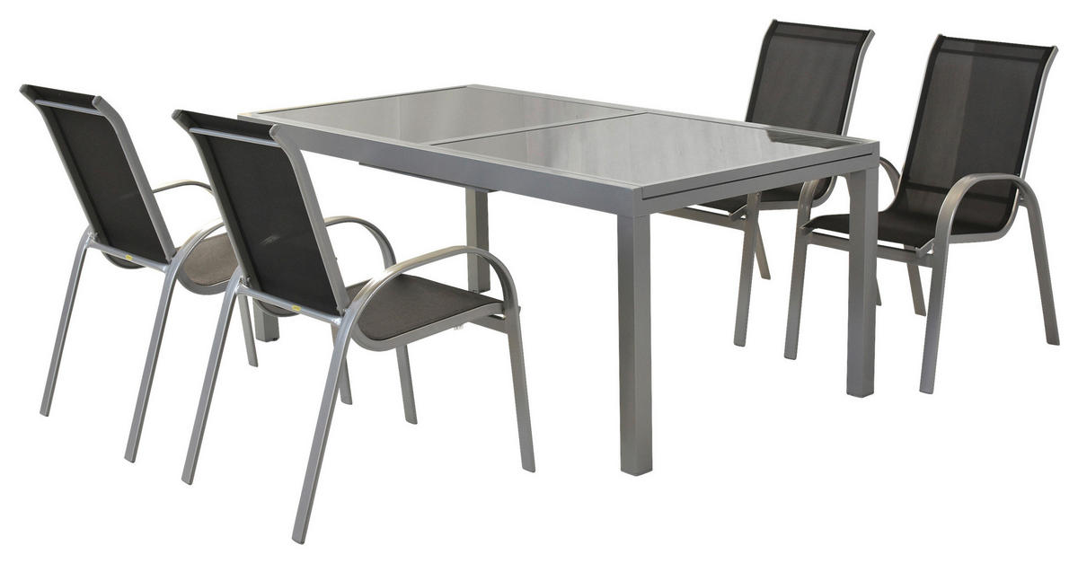 GARTENSET Aluminium  - Silberfarben/Schwarz, MODERN, Textil/Metall - Gardenson