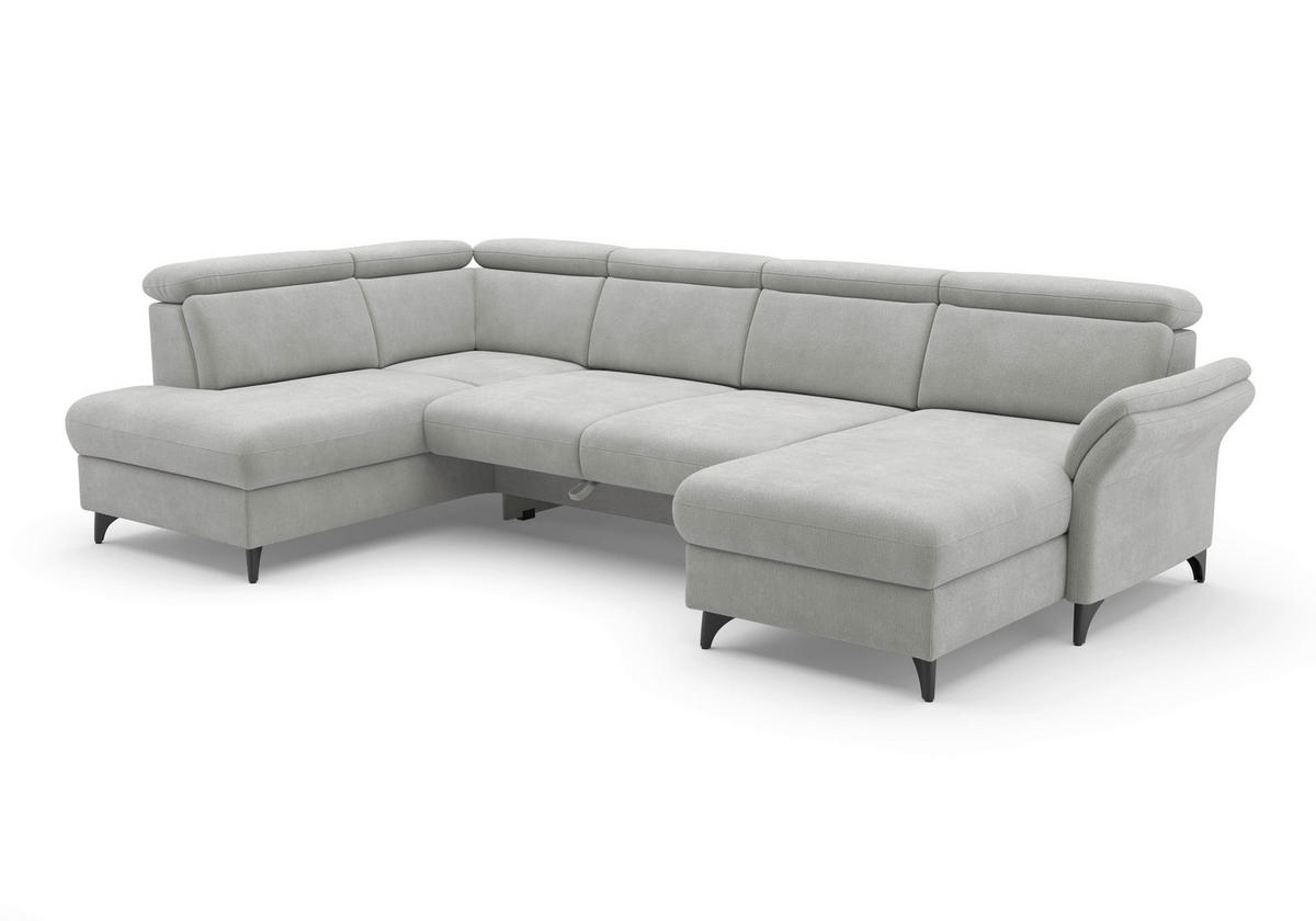 WOHNLANDSCHAFT GLENDALE E in Flachgewebe Silberfarben  - Silberfarben/Schwarz, KONVENTIONELL, Textil/Metall (193/321/166cm) - Sit & More