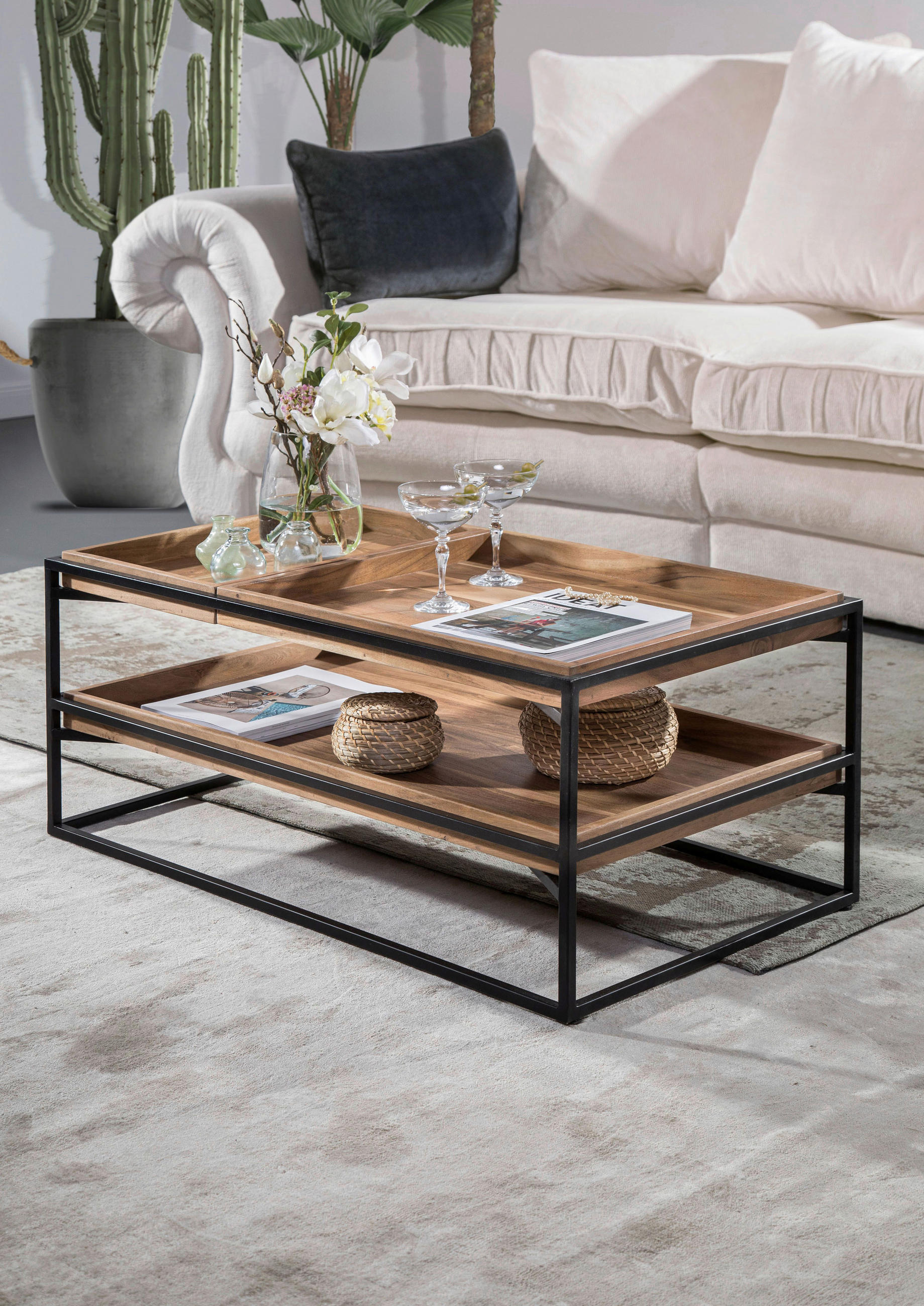 SOFFBORD i trä 80/55/40 cm  - antracit/naturfärgad, Klassisk, metall/trä (80/55/40cm) - Hom`in