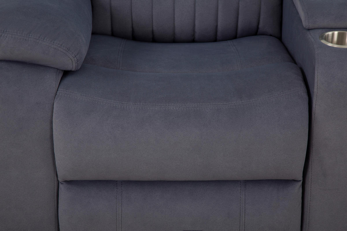 HEIMKINO-SOFA Velours Grau  - Grau, KONVENTIONELL, Textil/Metall (186/102/99cm) - MID.YOU