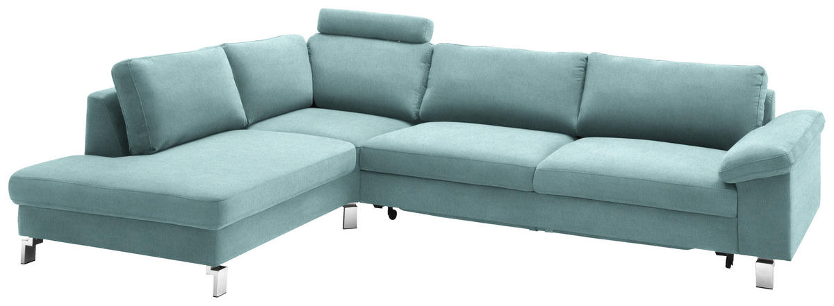 ECKSOFA in Velours Blau  - Chromfarben/Blau, Design, Textil/Metall (200/282cm) - Pure Home Lifestyle