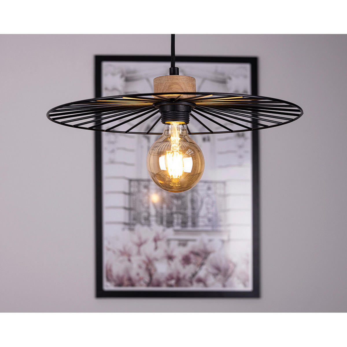 HÄNGELEUCHTE 45/120 cm  - Eichefarben/Schwarz, Design, Holz/Metall (45/120cm)