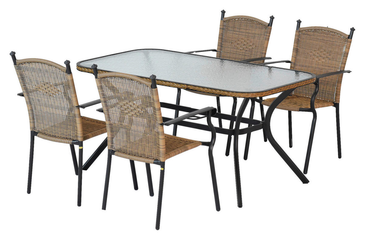 GARTENSET 5-teilig Aluminium 5-teilig  - Graphitfarben/Naturfarben, MODERN, Kunststoff/Metall - Gardenson