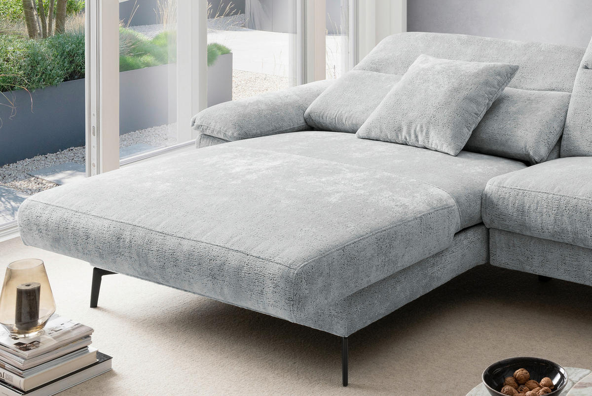 ECKSOFA CANCELLI in Chenille Blau  178/300 cm  - Blau/Schwarz, KONVENTIONELL, Textil/Metall (178/300cm) - Livetastic