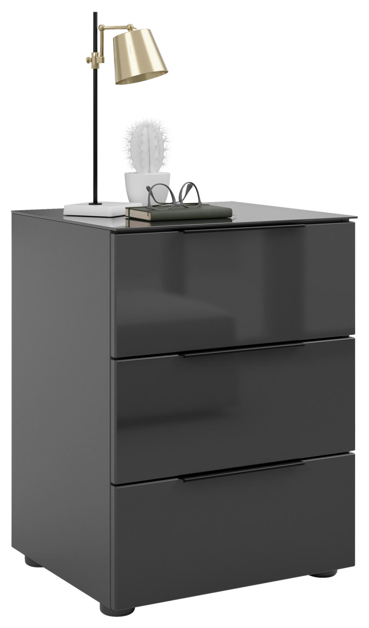 NACHTSCHRANK 45/60/40 cm  - Anthrazit/Anthrazit Hochglanz, Basics, Glas/Holzwerkstoff (45/60/40cm)